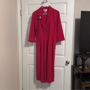 Red A-Line Wrap Dress with Notched Collar